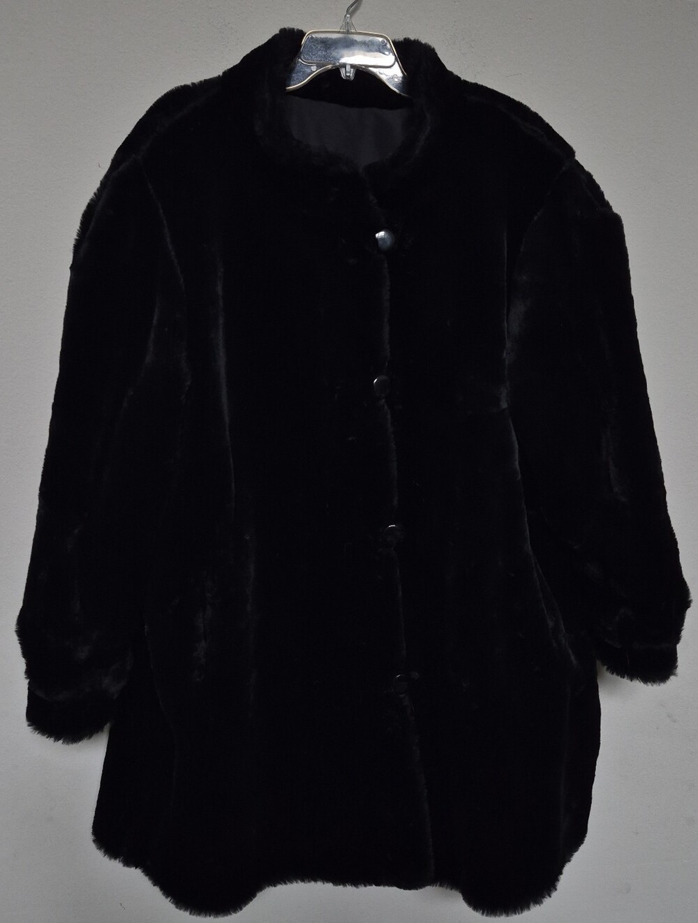 J. PERCY Vintage Reversable Classic Black Faux Fur Coat - Women's Jacket Size 2X